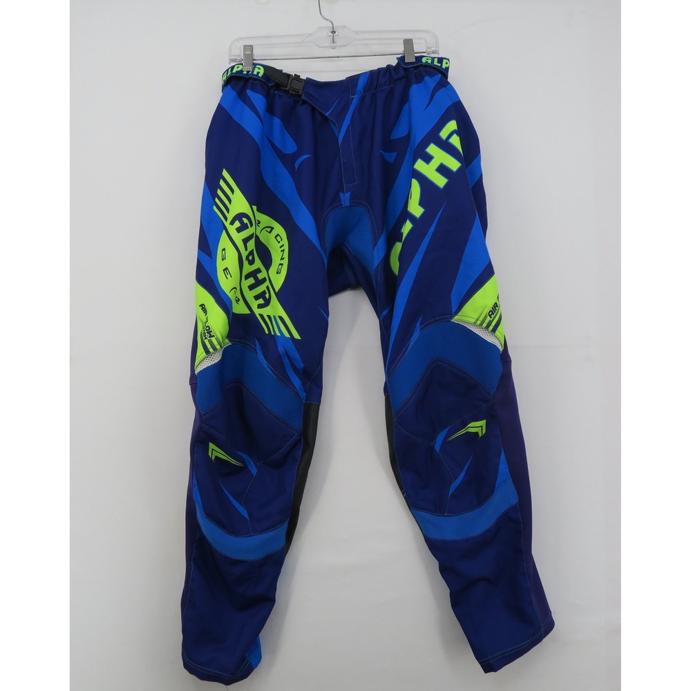 Alpha Cycle Gear Blue Neon Yellow Motocross Off Road Race Pants Men 36 gear pads